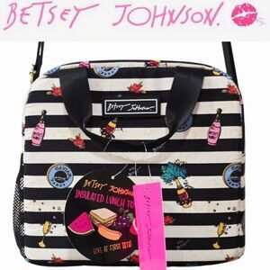 Betsey Johnson Striped Top Handle Insulated Lunch Tote Bag